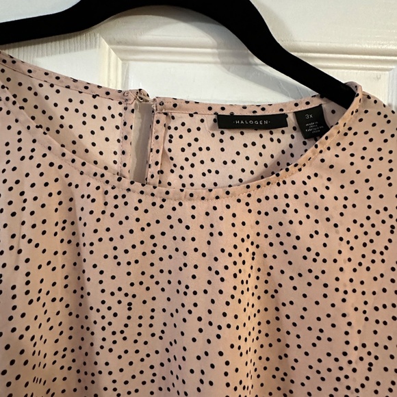 Halogen 3X Light Pink & Black Polka Dot Blouse – Short Sleeves - Picture 4 of 6
